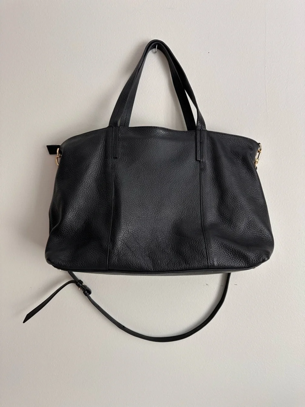 Banana Republic Black Pebbled Leather Tote Removable Strap - Picture 2 of 11